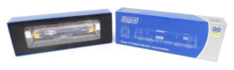 A Dapol OO gauge Class 73 diesel electric locomotive, 73105, BR blue with large logo and yellow ends, 4D/006/001, boxed.