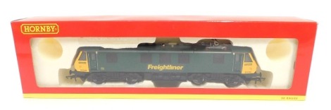 A Hornby OO gauge Class 90 electric locomotive, 90046, Freightliner green livery with yellow ends, R3077, boxed.