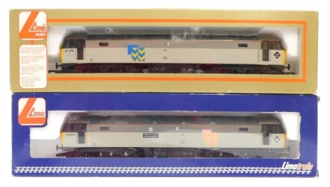 Lima Models OO gauge Class 47 locomotives, comprising 47079, Railfreight Construction two tone livery, and 47213, Marchwood Military Port, Railfreight Distribution two tone grey livery with red stripe, boxed. (2)