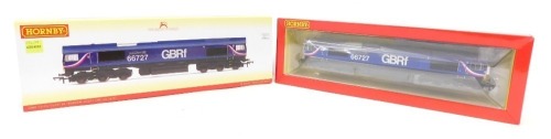 A Hornby OO gauge Class 66 diesel electric locomotive Andrew Scott CBE, 66727, GBRF First livery R3881, boxed.