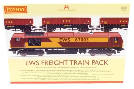 A Hornby OO gauge EWS Freight train pack, an EWS Class 67 locomotive 67003 three MHA wagons, R3399, limited edition of 1000, boxed.