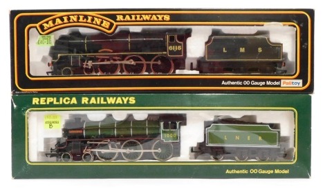 Replica Railways and Palitoy Mainline Railways locomotives, comprising Class B1 locomotive Springbok, LNER green livery, and a rebuilt Scots Class locomotive, Scots Guardsman, LMS lined black livery, boxed. (2)