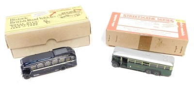 Garrick Leisure Consultants Limited and ABS Models hand built hand painted coaches, white metal, comprising London Transport 1931 LTL type Scooter SD bus and 1935 K3 J type Bristol ECW coach, boxed. (2)