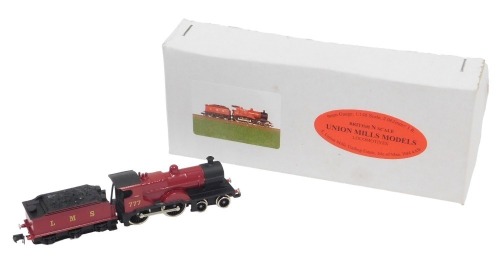 A Union Mills Models N gauge Class 2P locomotive, 4-4-0, 777, LMS red livery, boxed.