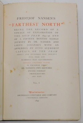 Nansen (Fridtjof) Farthest North FIRST EDITION 2 vol., contains letter and note to Edmund Hillary loosely inserted, 4to, 1897. - 3