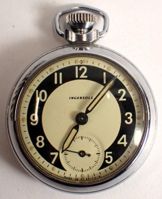 Two pocket watches, comprising a late 19thC silver pocket watch, with white enamel dial, Roman numeric border, seconds dial and gold hands, inscribed J D Fisher of Lincoln, key wind, London 1882, on curb link watch chain with T bar, 158.5g all in, and an - 6