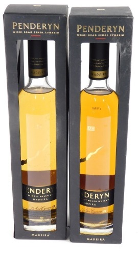 Two bottles of Penderyn single malt Welsh whisky Madeira, boxed.