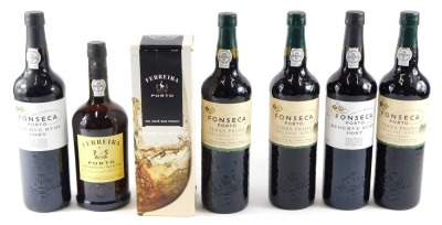 A collection of Fonseca Port, Branco/White, Terra Prima (3) and a reserve Ruby Port (2). (6)