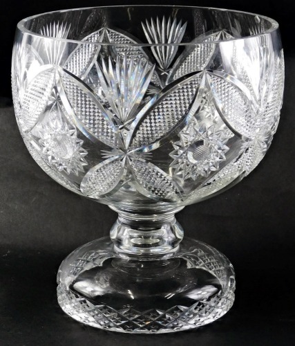 A large hobnail cut glass centrepiece or goblet, with baluster stem and domed foot, 29cm high.