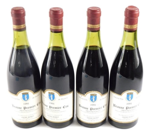 Four bottles of Beaune Premier Cru, Montrevenots 1991.