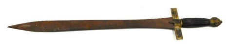 A 19thC Continental short sword, with gilt guard, ribbed handle, lacking scabbard, unmarked, 70cm long.