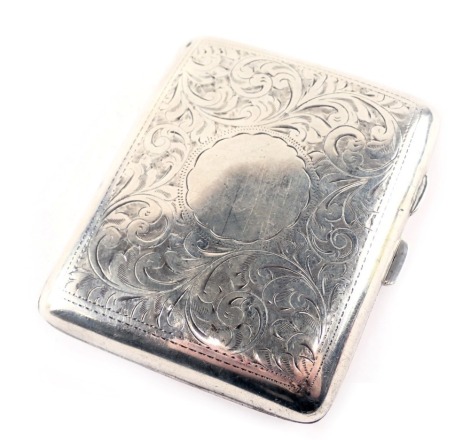 A George V silver card case, with engine engraved scroll design and a vacant cartouche, Birmingham 1927, 2.28oz. (AF)