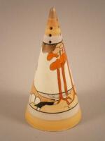 A Clarice Cliff Coral Firs conical sugar sifter