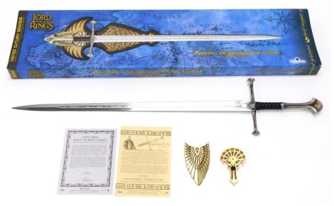 A New Line Cinemas Lord of the Rings Anduril Sword of King Elessar limited edition, boxed.