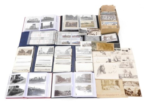 Deltiology. A collection of cigarette and postcards, to include mainly 1940s and later, trams and buses, seascapes, etc. (1 box)