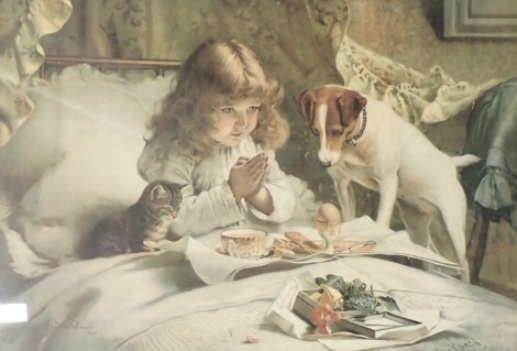 After Charles Burton Barber. Suspense, an original chromolithographic print from Pears Soap, titled, plate size 38cm x 56cm, modern framed and glazed.