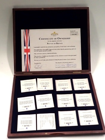 A collection of Windsor Mint Battle of Britain commemorative coins, each in presentation pack, with certificate, number 2186.