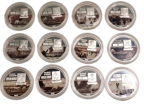 A collection of Windsor Mint WWII collectors coins, comprising twelve collectors coins in presentation pack, with certificate, number 854, boxed.