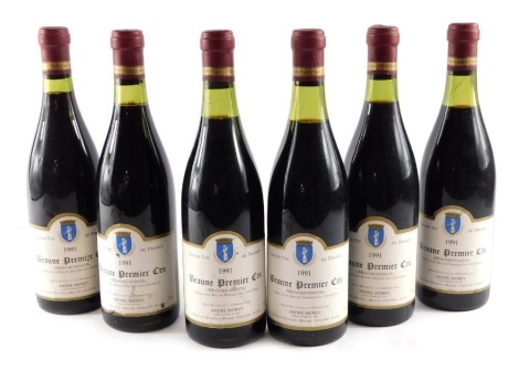 Six bottles of Baune Premier Cru Montrevenots 1991.