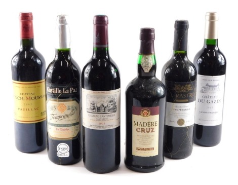 Six bottles of red wine, to include Chateau Lynch-Moussas.