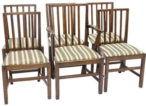 A set of six 19thC stick back chairs, each with a padded seat.