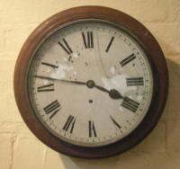 A 19thC wall clock with a part mahogany case