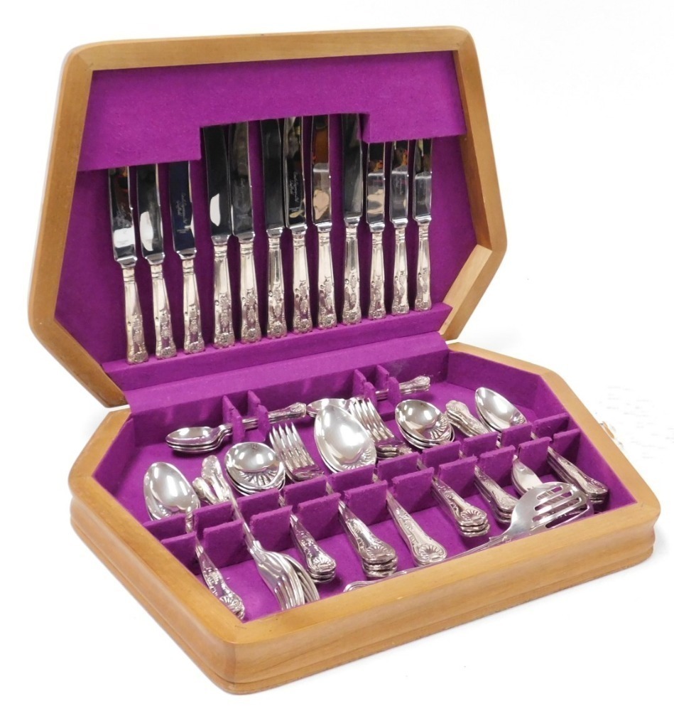 A silver plated canteen of King's pattern cutlery, by Smith