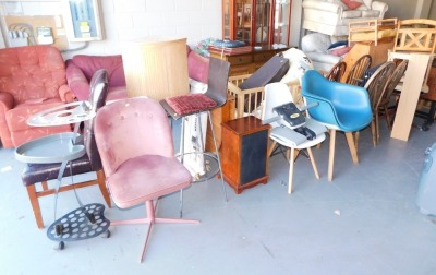 Assorted furniture including a small pine bureau, various chairs of differing design and make, occasional furniture etc.