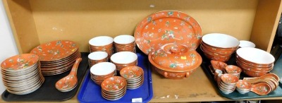 Ceramics, to include Oriental part dinner service, plates, dinner plates, side plates, small plates, bowls, tureen with cover, large oval meat platter, various serving spoons, etc. (3 trays and loose)