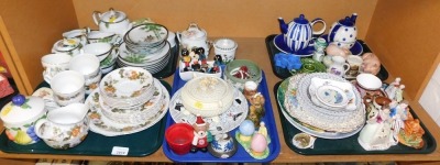 Ceramics, including part tea services, Oriental, figures, jugs, plates, bowls, etc. (5 trays)