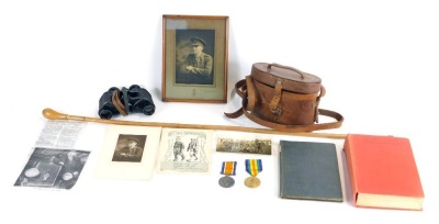 A pair of WWI medals, comprising 1914-1918 War Medal, and Victory Medal named to 2nd Lieutenant Herbert James (HJ) Smith, with ribbons, together with photograph, a pair of No 3 prismatic binoculars, in leather case stamped Aitchison & Co Ltd 1917, togethe