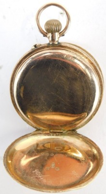 A Continental lady's 12ct gold pocket watch, open faced, keyless wind, with elaborate floral scroll case, and enamel detail of irises, with a white enamel dial with gold markers, and blue hands, gold cuvette, serial number 163656, 17.8g all in. - 3