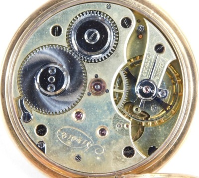 A gentleman's open face pocket watch, keyless wind, the white enamel Arabic numeral dial bearing Arabic numerals, subsidiary seconds dial, the case of plain form marked 0.585, number 14612, with plain cuvette, 92.1g gross. - 3