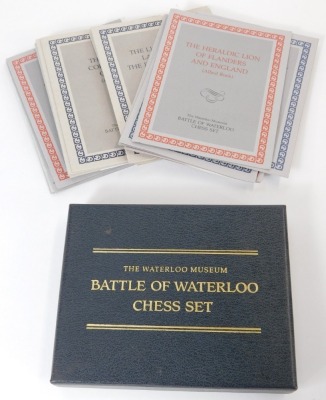 A Waterloo Museum The Battle of Waterloo chess set, the blue and silver coloured chequered chess board containing cast pewter figures, together with presentation booklets and related paperwork. - 3