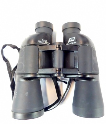 An Oregon 4PC by Opticron roof prism waterproof monocular, 10x42, in canvas case with outer box, together with a pair of Plastimo 7x50 binoculars, in case. - 2