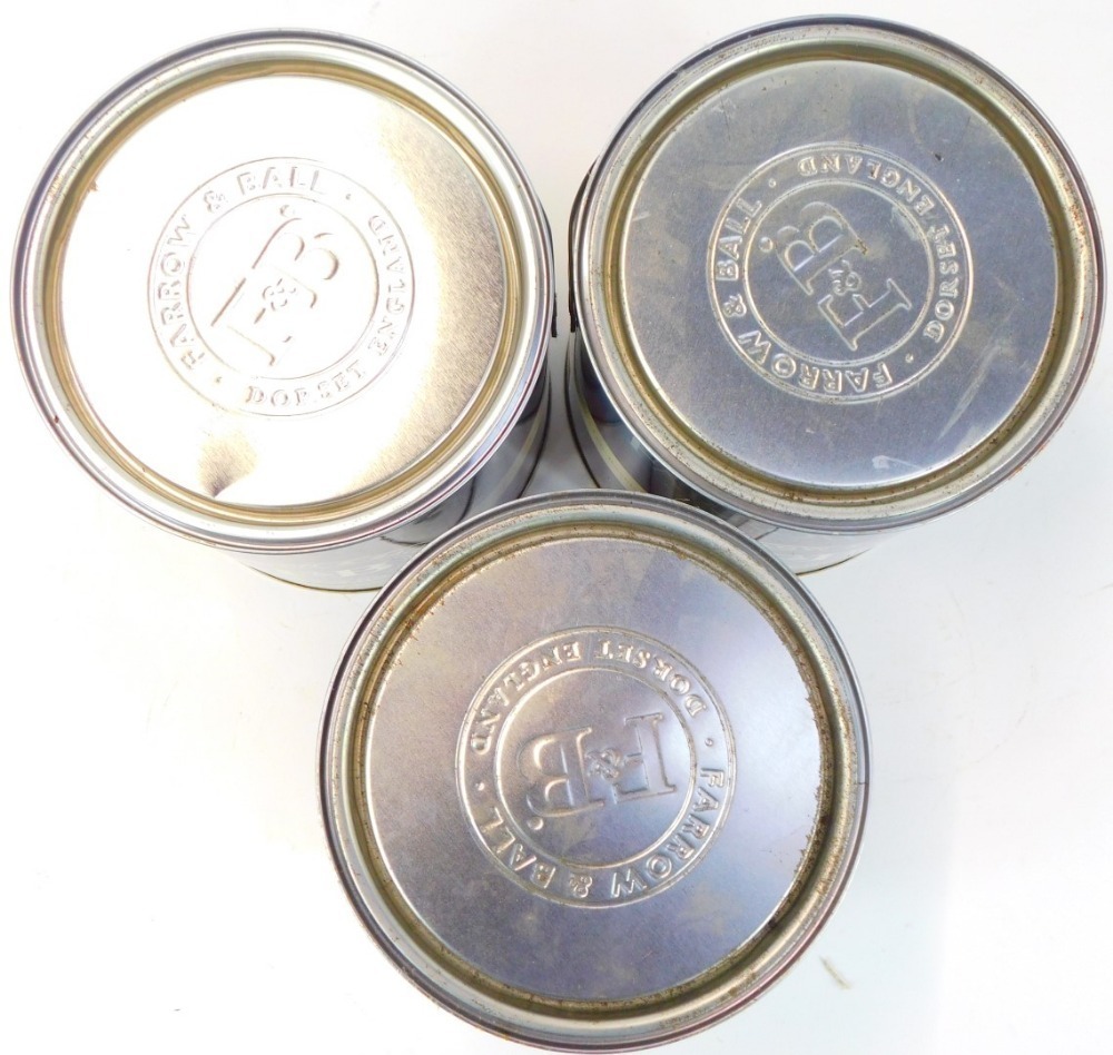 Three tins of Farrow & Ball primer and undercoat paint, comprising two