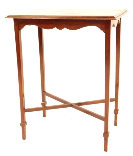 An Edwardian mahogany side table, with rectangular top, square legs with X framed stretchers, 70cm high, 57cm wide, 39cm deep.