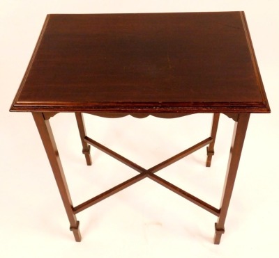 An Edwardian mahogany side table, with rectangular top, square legs with X framed stretchers, 70cm high, 57cm wide, 39cm deep. - 2