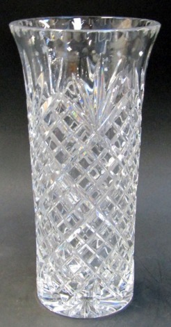 An Edinburgh Crystal cut glass vase, of cylindrical form, with flared neck, 22cm high, boxed.