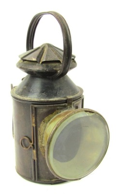 A black painted metal SER railway lantern, 30cm high.