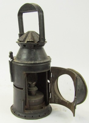 A black painted railway lantern, 36cm high. - 2