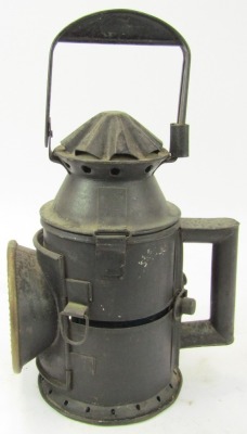 A black painted railway lantern, 36cm high. - 3