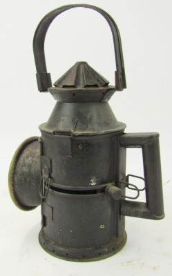 A black painted railway lantern, 38cm high. - 3