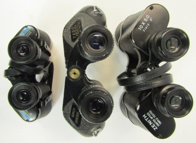 Various binoculars, to include Zenith 10x50 field binoculars, Boots Admiral III 10x50 binoculars, etc. (1 box) - 2