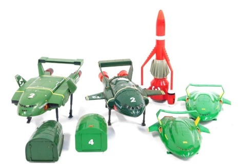 A group of Thunderbird models, to include Thunderbird 2, 3, etc.