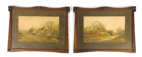 After Sylvester Stannard. Rural scenes depicting thatched cottages, pair of prints, 26cm x 41cm.