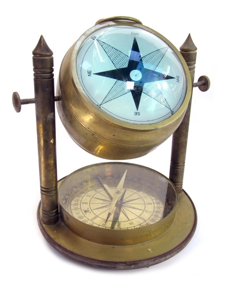 Antique Brass Ships Compass 