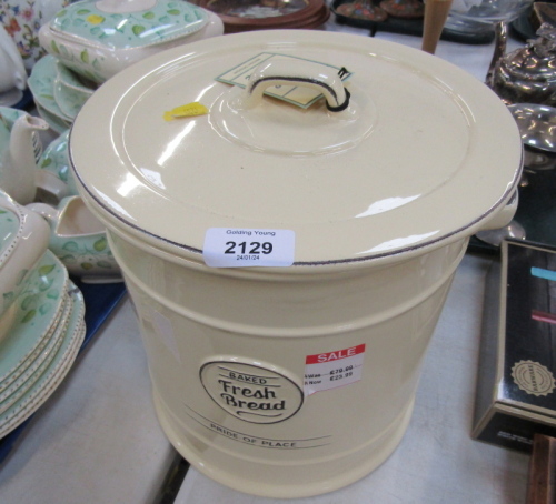 A Pride of Place ceramic bread bin, on a cream ground.