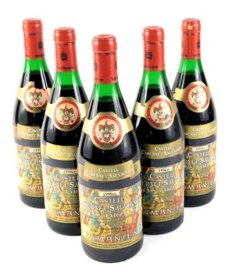 Five bottles of Castelu Cabernet Sauvignon 1999er, Romanian.