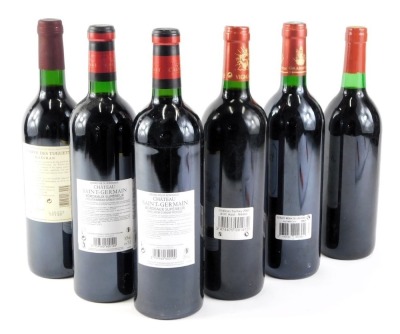 Six mixed bottles of red wines, to include Calvet Reserve Des Tuguets 2008 Madiran, etc. - 2